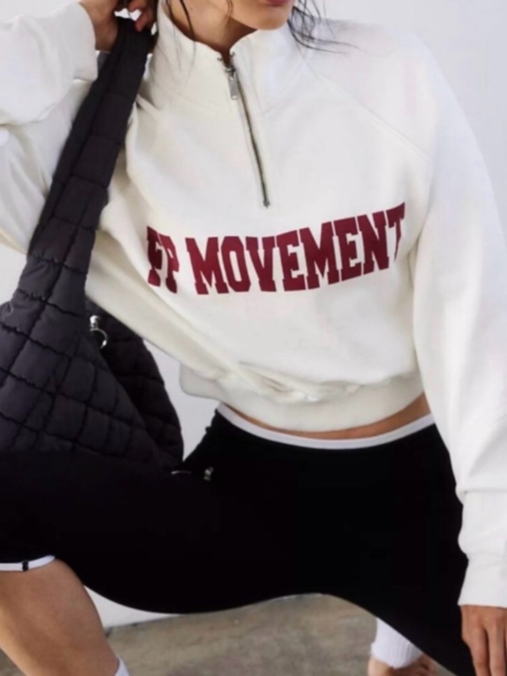 FP MOVEMENT White Cropped Half-Zip Sweatshirt